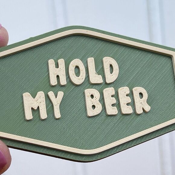 Retro Motel Keychain, Hold My Beer, Ballchain Keychain, Green and Tan - Picture 3 of 5